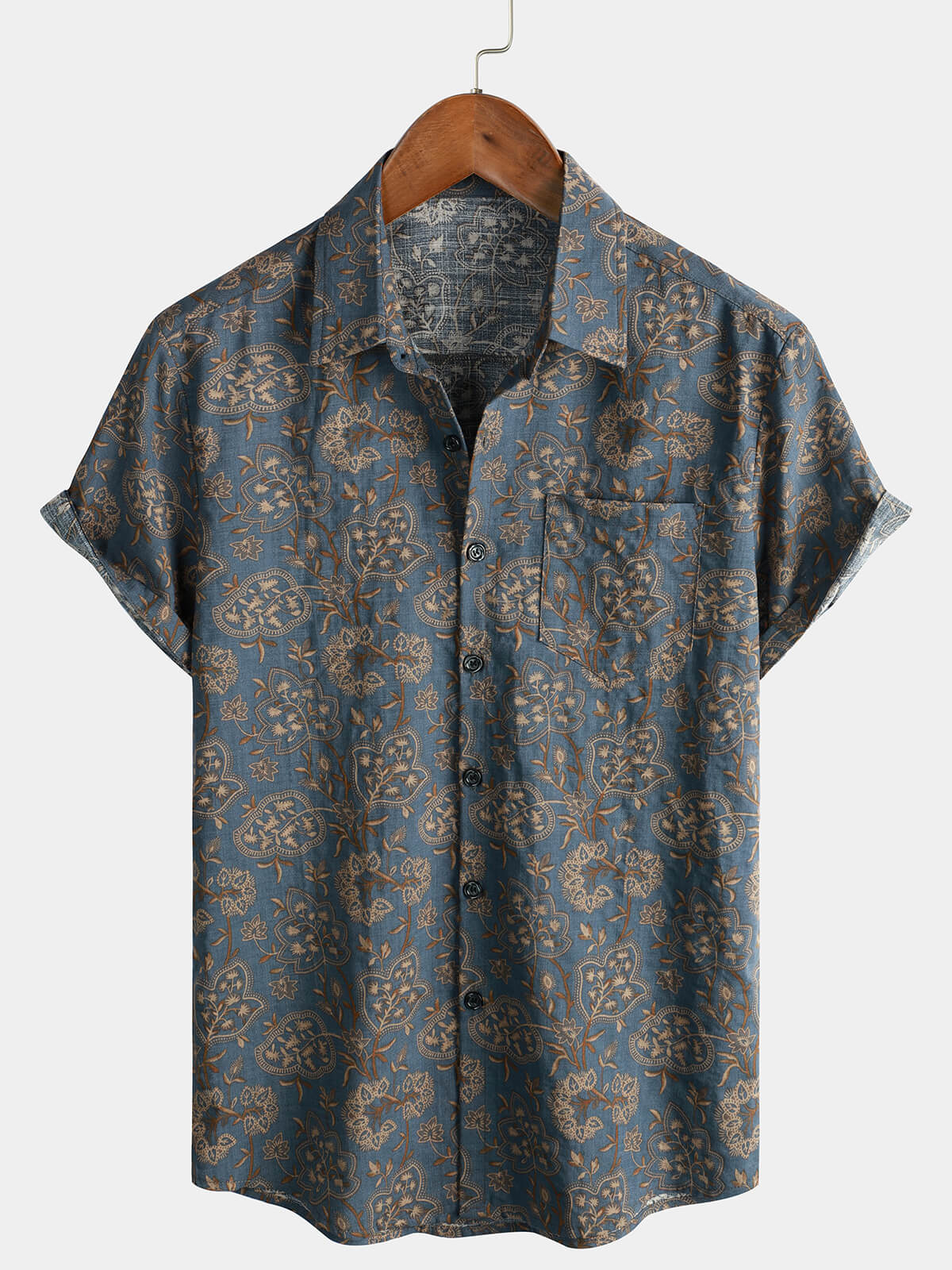 Camicia da uomo in cotone a maniche corte con stampa floreale