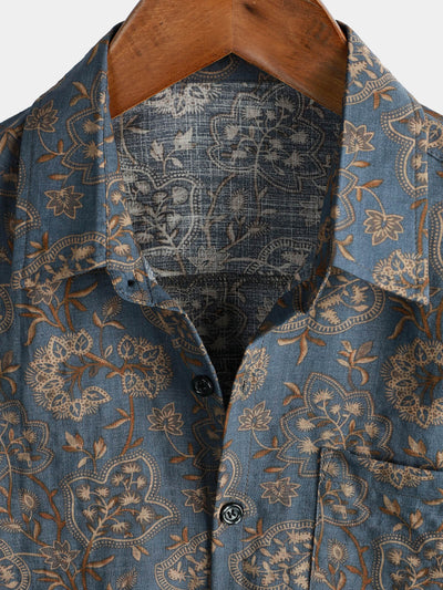 Camicia da uomo in cotone a maniche corte con stampa floreale