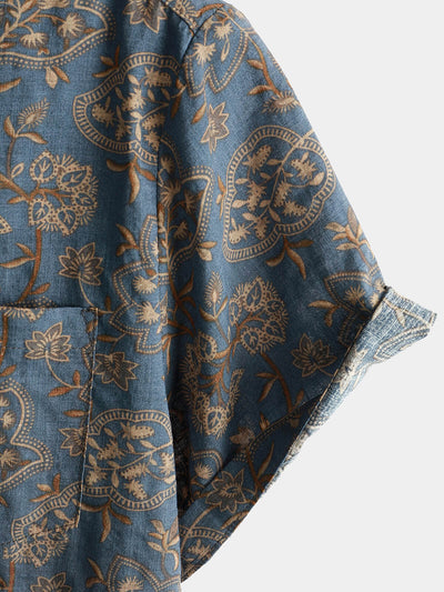Camicia da uomo in cotone a maniche corte con stampa floreale