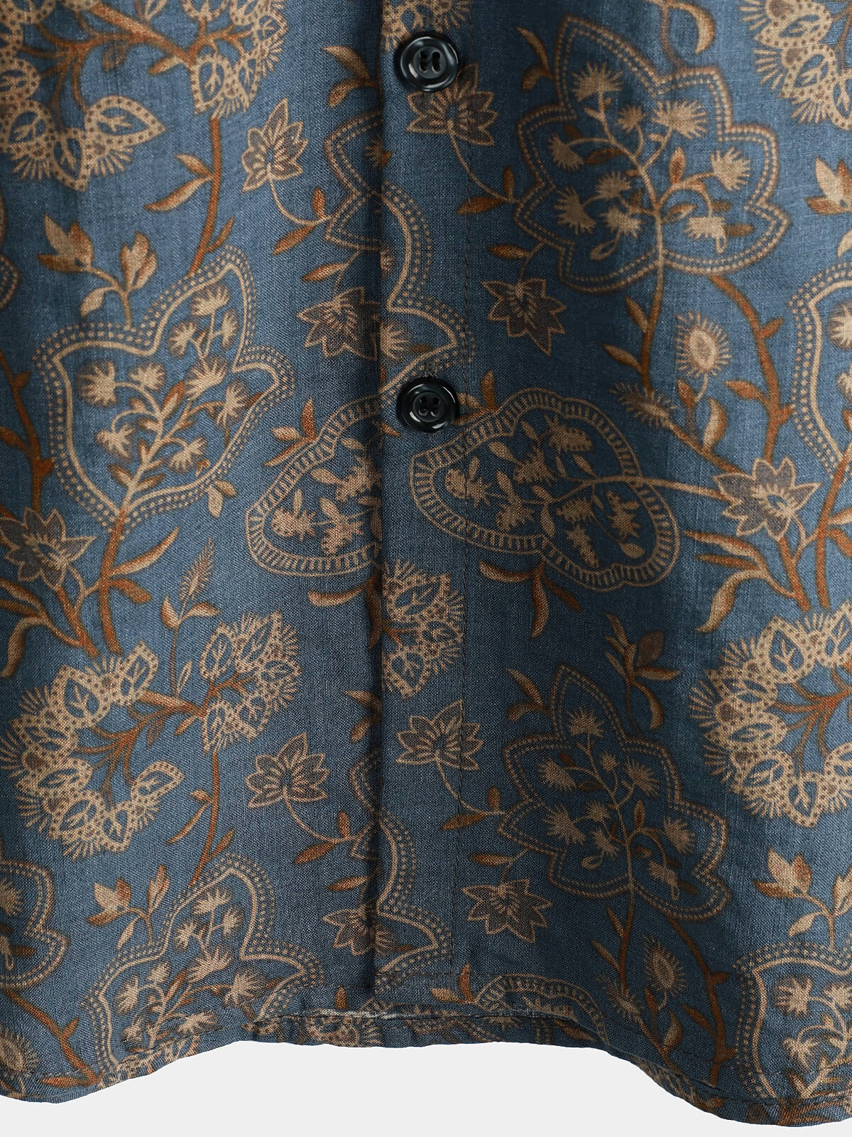 Camicia da uomo in cotone a maniche corte con stampa floreale