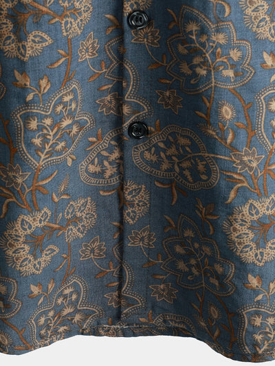 Camicia da uomo in cotone a maniche corte con stampa floreale