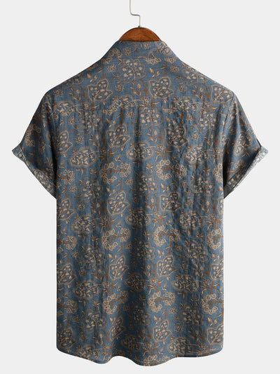 Camicia da uomo in cotone a maniche corte con stampa floreale