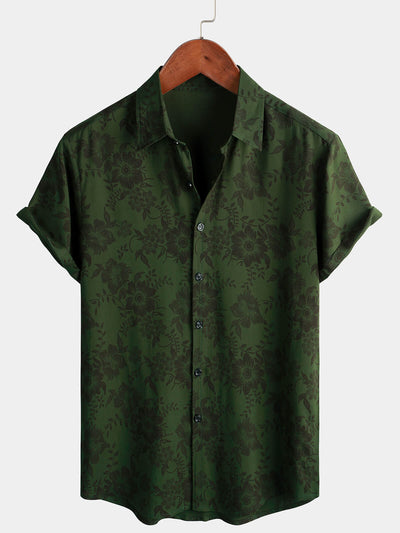 Camicia da uomo a maniche corte con stampa floreale in stile anni '70
