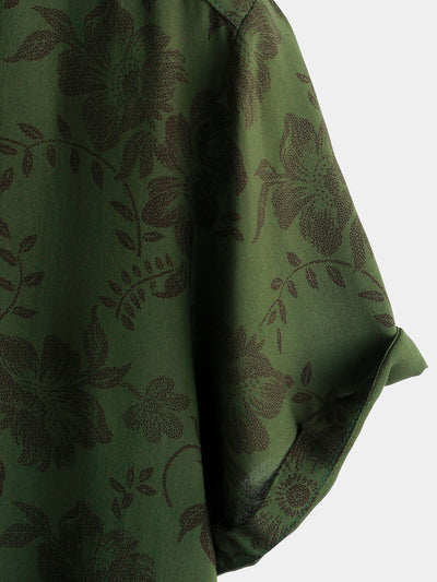 Camicia da uomo a maniche corte con stampa floreale in stile anni '70
