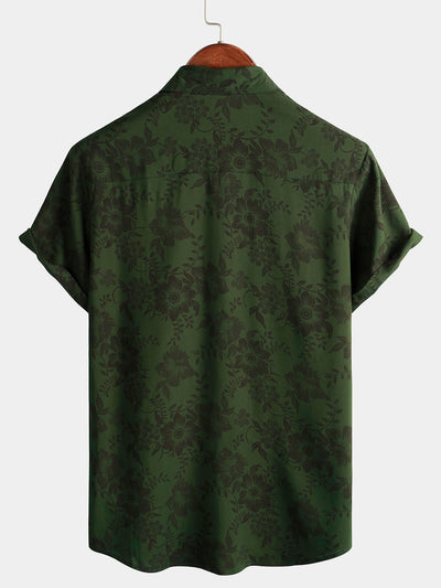 Camicia da uomo a maniche corte con stampa floreale in stile anni '70