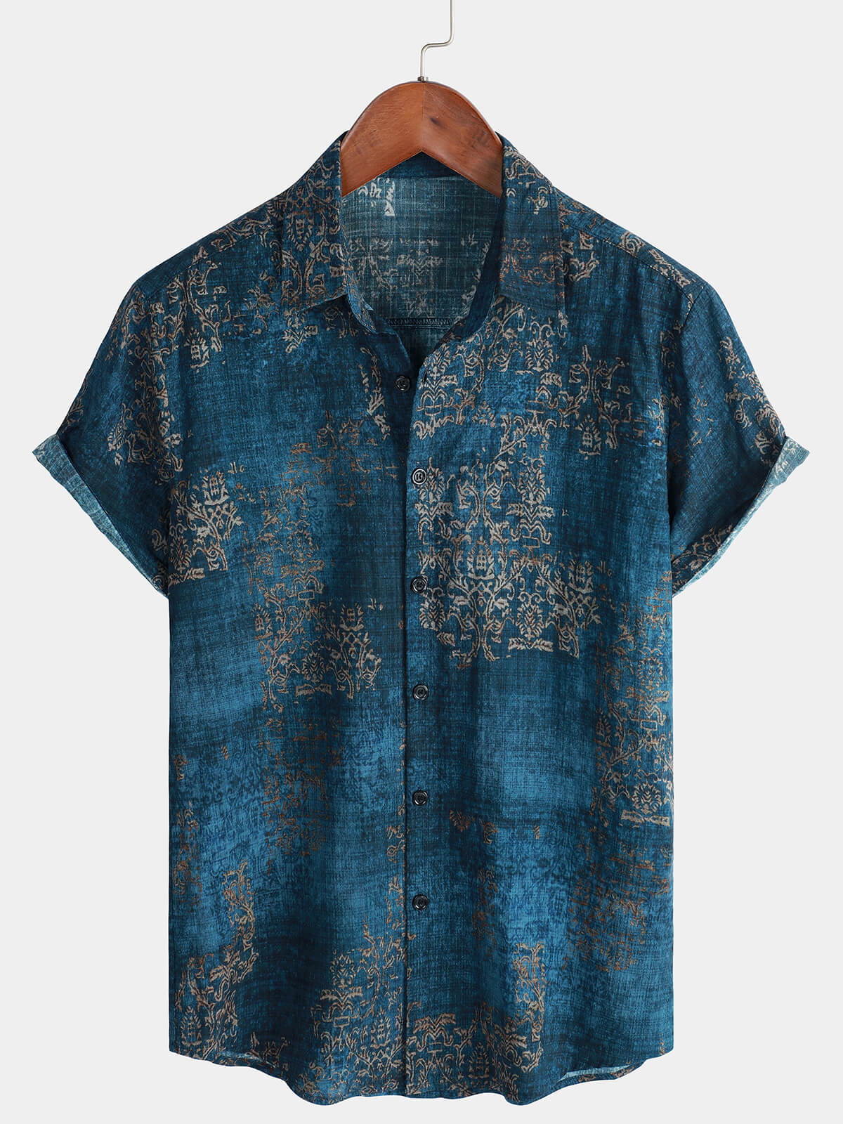 Camicia estiva blu a maniche corte per uomo