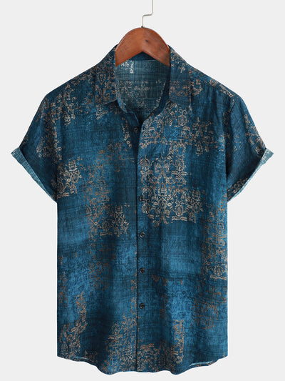 Camicia estiva blu a maniche corte per uomo