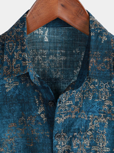 Camicia estiva blu a maniche corte per uomo