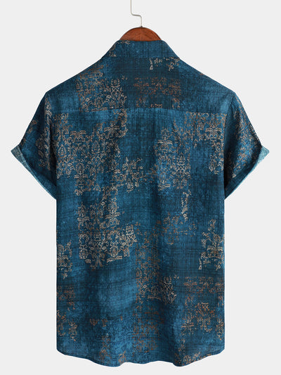 Camicia estiva blu a maniche corte per uomo