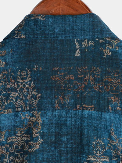 Camicia estiva blu a maniche corte per uomo