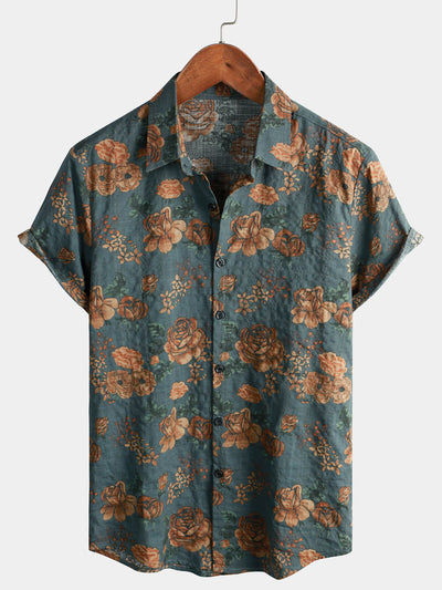 Camicia da uomo estiva a maniche corte in stile retro