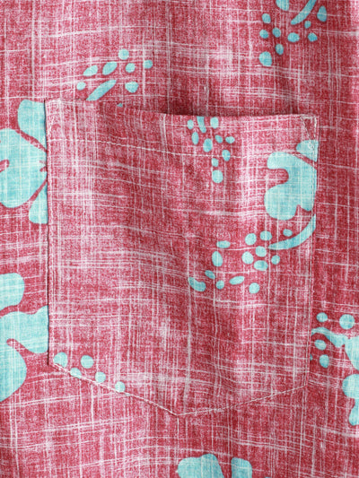 Camicia da uomo rossa a maniche corte con motivo floreale in stile Hawaii