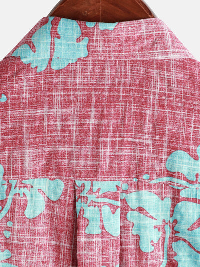 Camicia da uomo rossa a maniche corte con motivo floreale in stile Hawaii