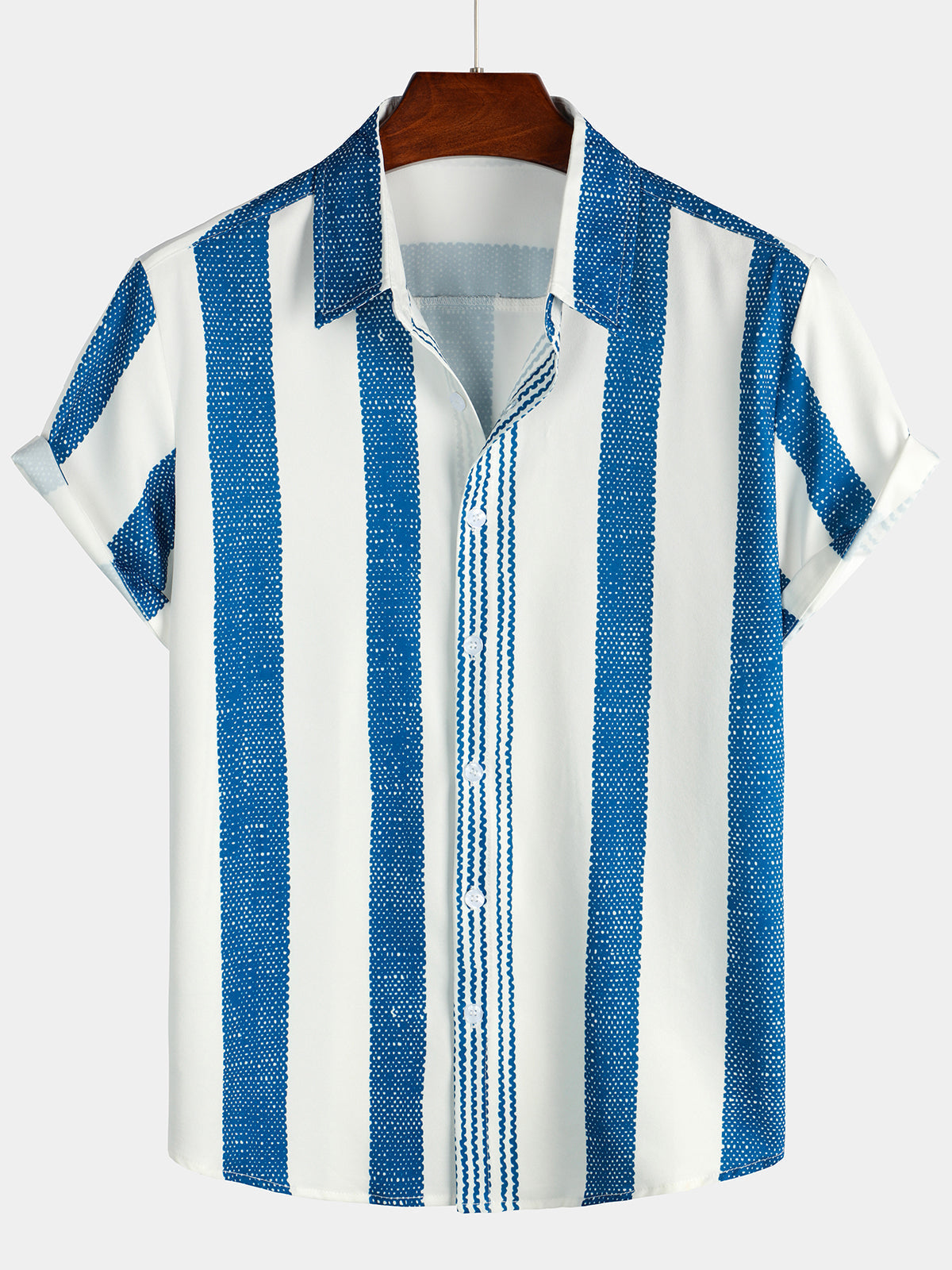 Camicia blu a righe da uomo a maniche corte per il tempo libero