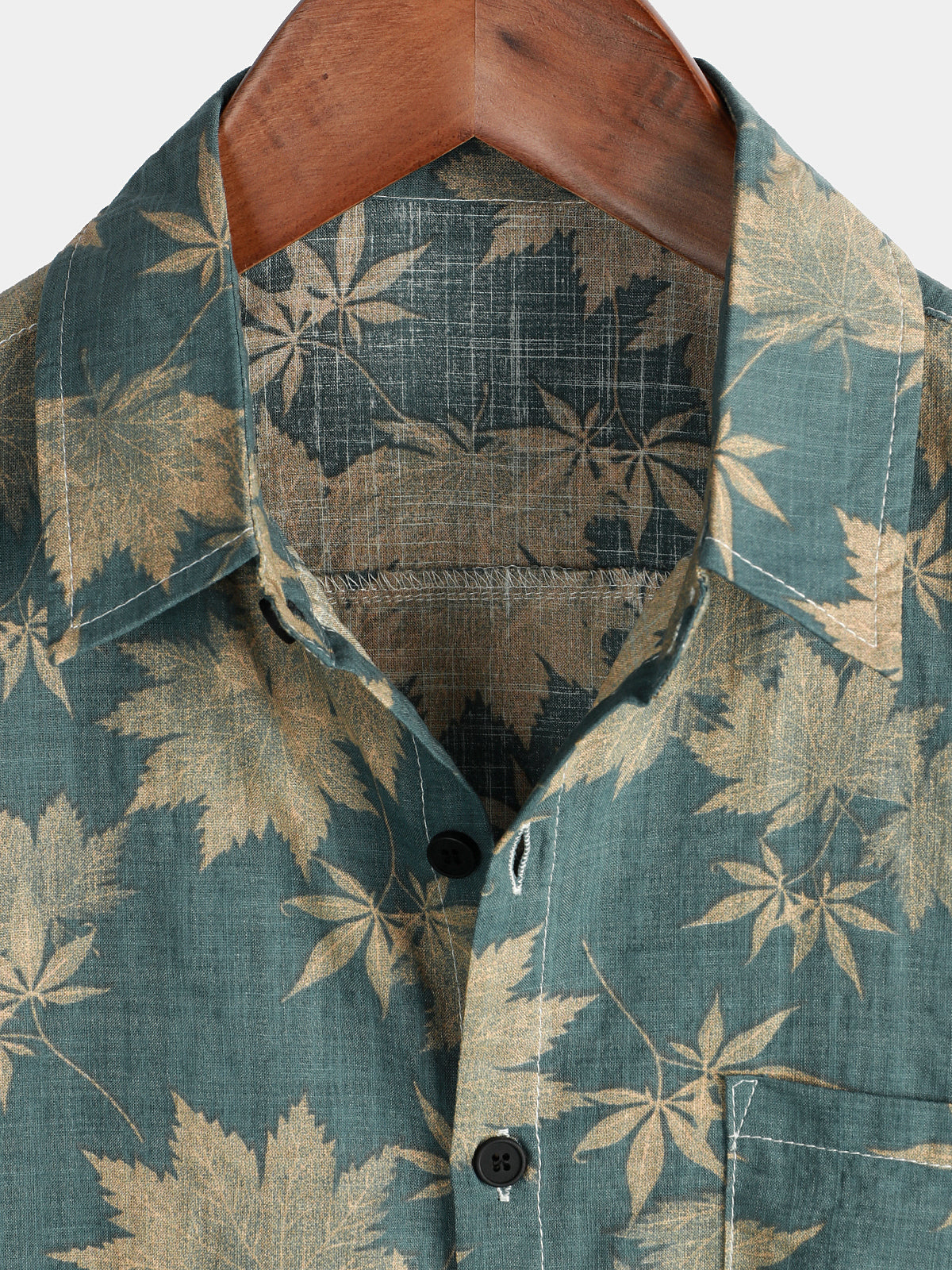 Camicia estiva in cotone da uomo con stampa a foglia d'acero