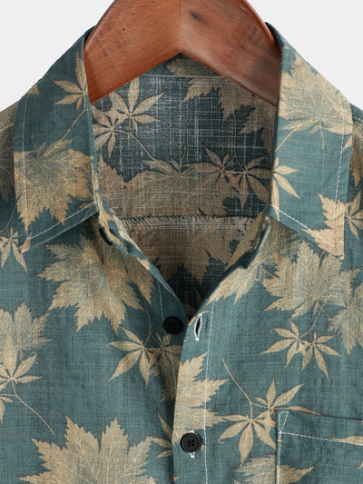 Camicia estiva in cotone da uomo con stampa a foglia d'acero