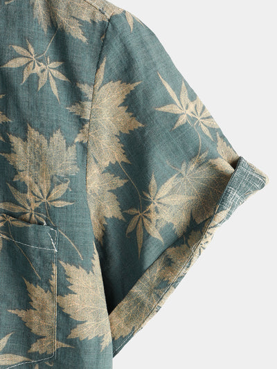 Camicia estiva in cotone da uomo con stampa a foglia d'acero