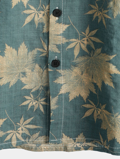 Camicia estiva in cotone da uomo con stampa a foglia d'acero