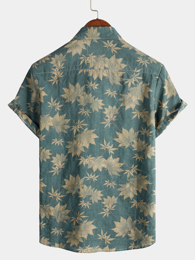 Camicia estiva in cotone da uomo con stampa a foglia d'acero