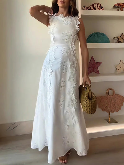 Éliora™ | Abito Maxi in Pizzo con Spalline a Nastro