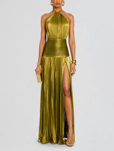 Thalia™ | Abito Maxi Metallic Peridot