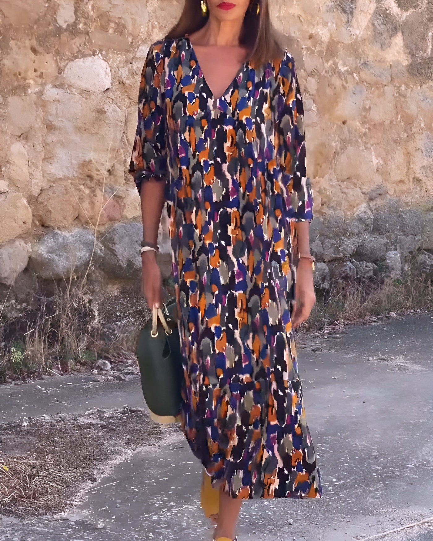 Giulia™ | Abito a V con Stampa Rétro