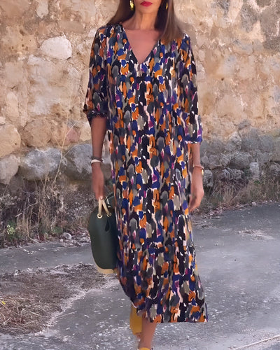 Giulia™ | Abito a V con Stampa Rétro