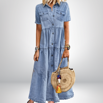 Chiara™ | Abito in Denim Morbido con Bottoni