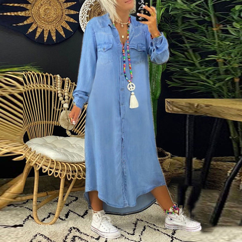 Alessandra™ | Abito Maxy a Maniche Lunghe in Denim