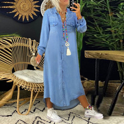 Alessandra™ | Abito Maxy a Maniche Lunghe in Denim