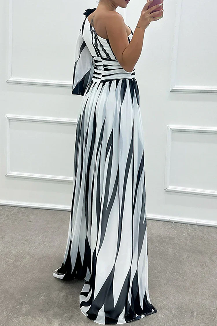 Shiloh™ | Elegante Abito Maxi a Strisce con Spalla Scoperta