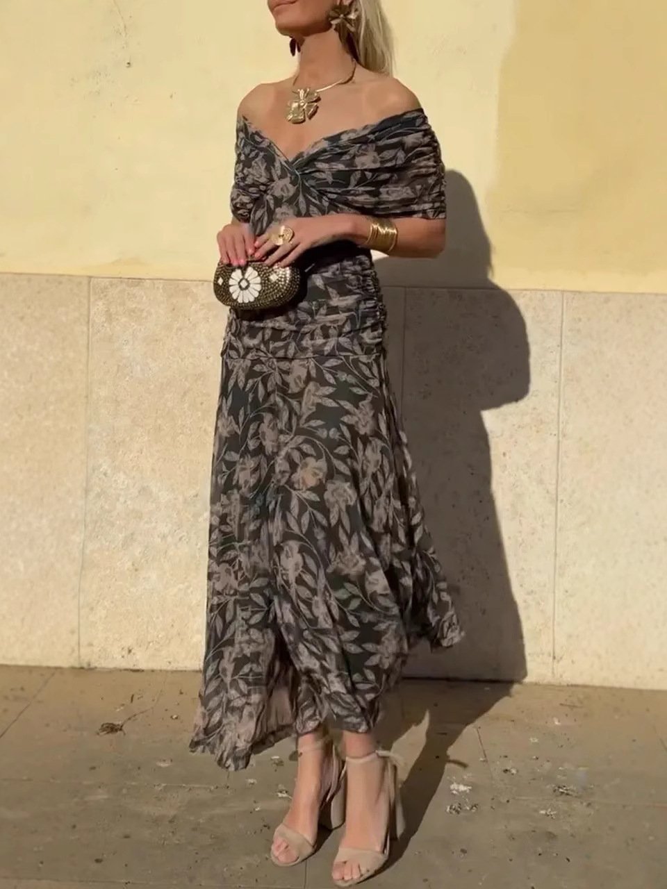 Serena™ | Abito Lungo Floreale Off-Shoulder