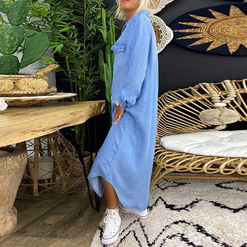 Alessandra™ | Abito Maxy a Maniche Lunghe in Denim