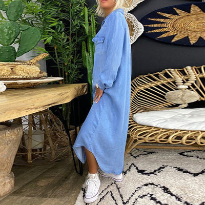 Alessandra™ | Abito Maxy a Maniche Lunghe in Denim
