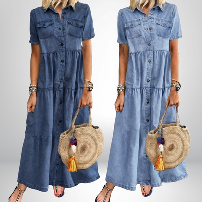Chiara™ | Abito in Denim Morbido con Bottoni