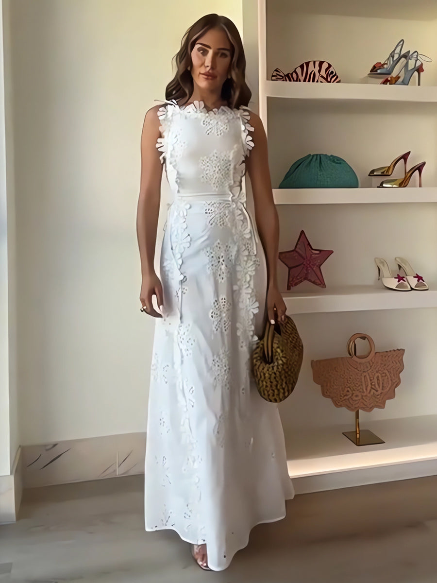 Éliora™ | Abito Maxi in Pizzo con Spalline a Nastro