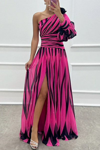 Shiloh™ | Elegante Abito Maxi a Strisce con Spalla Scoperta