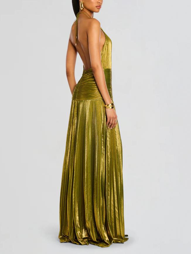 Thalia™ | Abito Maxi Metallic Peridot