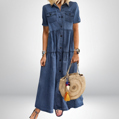 Chiara™ | Abito in Denim Morbido con Bottoni