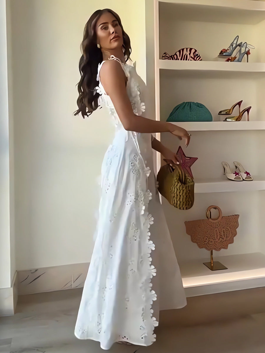 Éliora™ | Abito Maxi in Pizzo con Spalline a Nastro