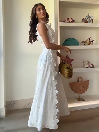 Éliora™ | Abito Maxi in Pizzo con Spalline a Nastro