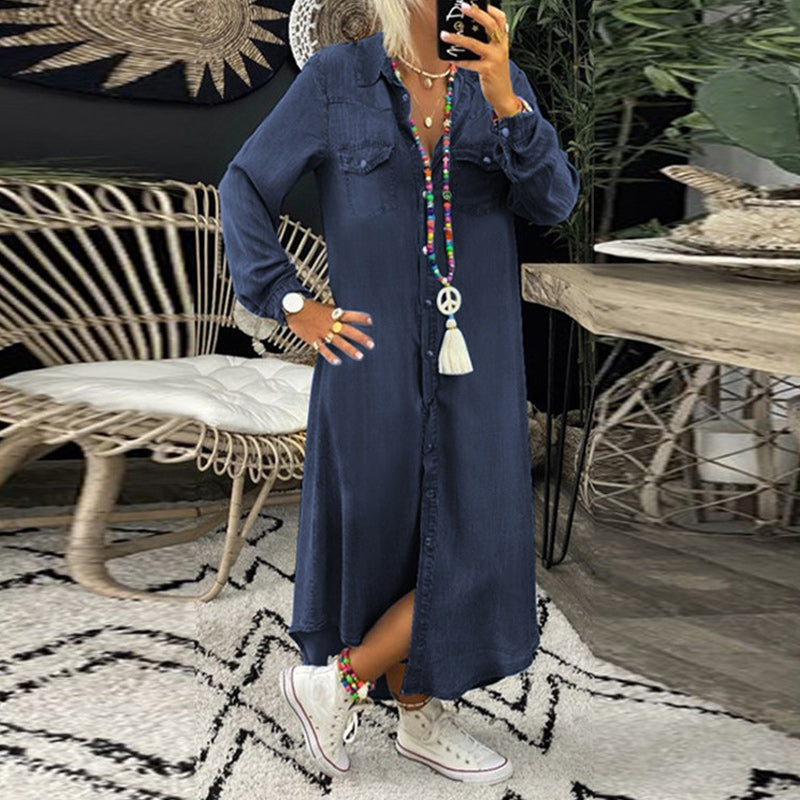 Alessandra™ | Abito Maxy a Maniche Lunghe in Denim