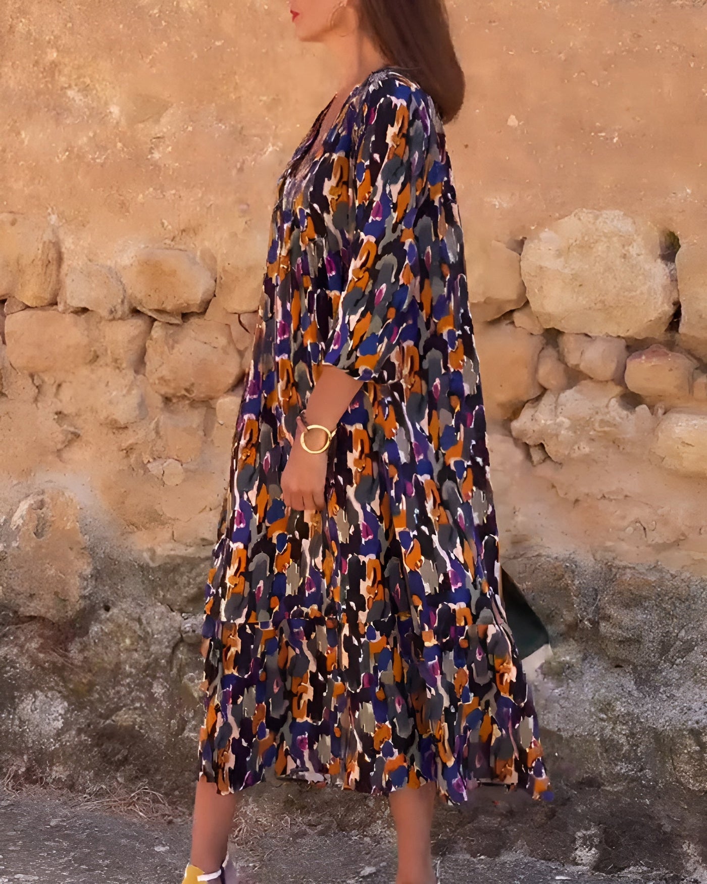 Giulia™ | Abito a V con Stampa Rétro