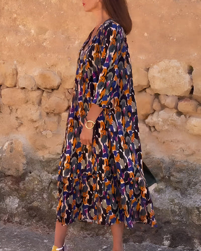 Giulia™ | Abito a V con Stampa Rétro