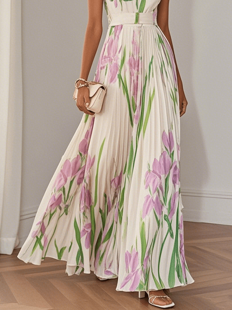 Marina™ | Abito Maxi in Chiffon Plissé