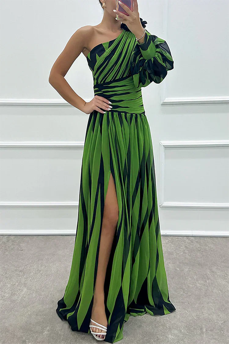 Shiloh™ | Elegante Abito Maxi a Strisce con Spalla Scoperta