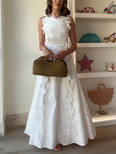 Éliora™ | Abito Maxi in Pizzo con Spalline a Nastro