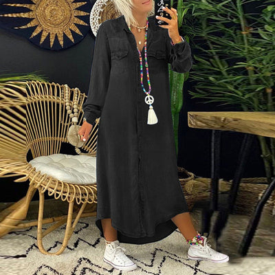 Alessandra™ | Abito Maxy a Maniche Lunghe in Denim