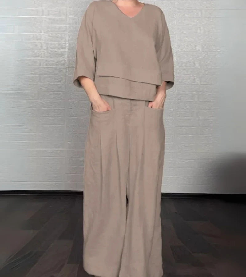 Sonja | Completo elegante da donna con top asimmetrico e pantaloni larghi