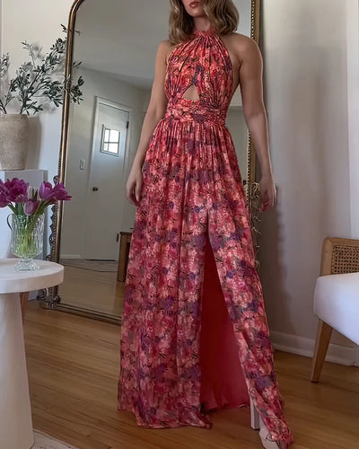 Elisabetta™ | Abito Maxi Senza Schiena con Stampa Floreale